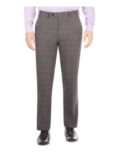 SEANJOHN Mens Gray Flat Front, Windowpane Plaid Classic Fit Suit Separate Pants 42W\32L