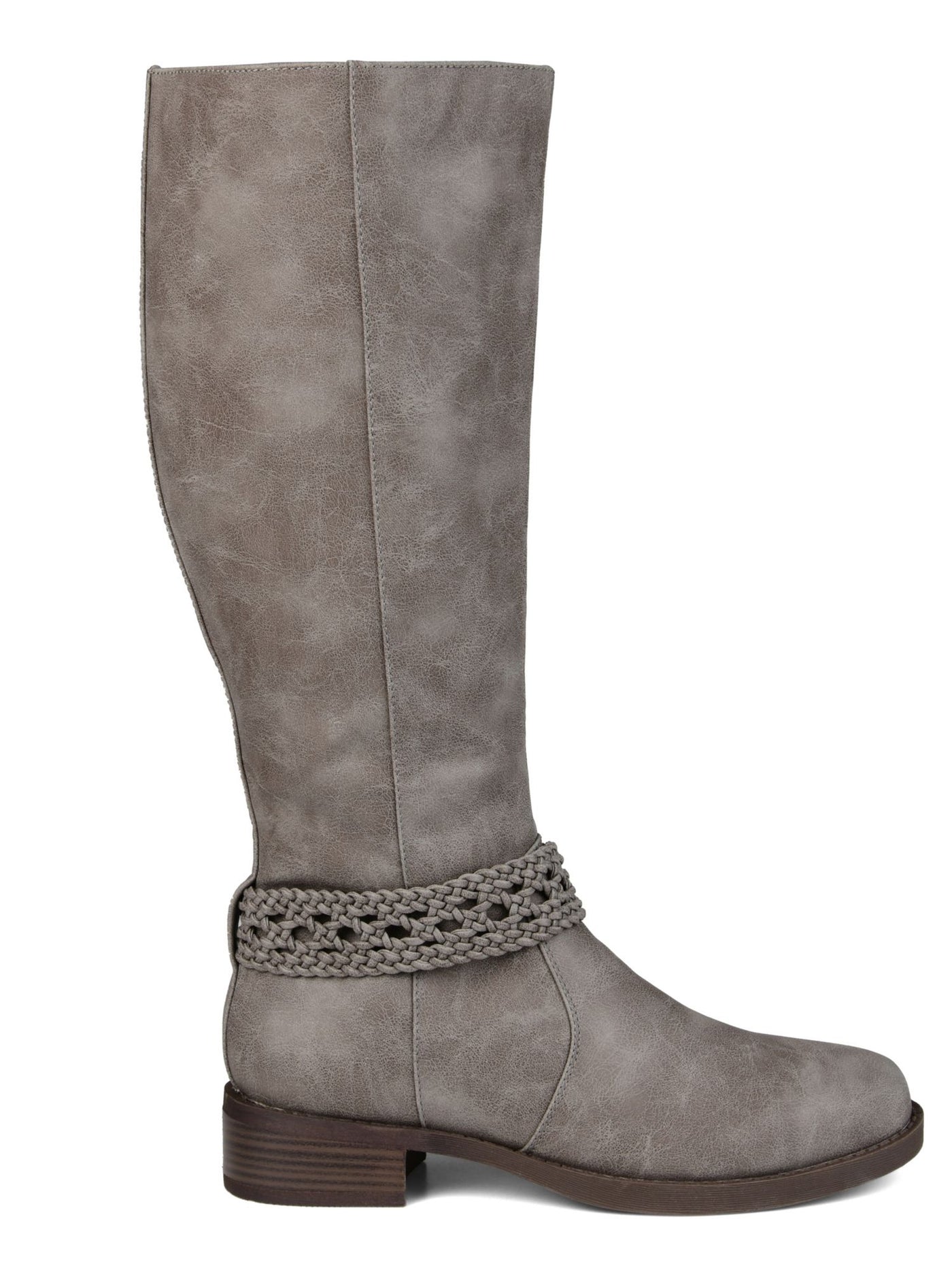 JOURNEE COLLECTION Womens Gray Distressed Ankle Strap Stretch Paisley Round Toe Zip-Up Riding Boot 6