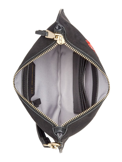 INC Women's Black Sequined Suede Satchel Handbag Wristlet