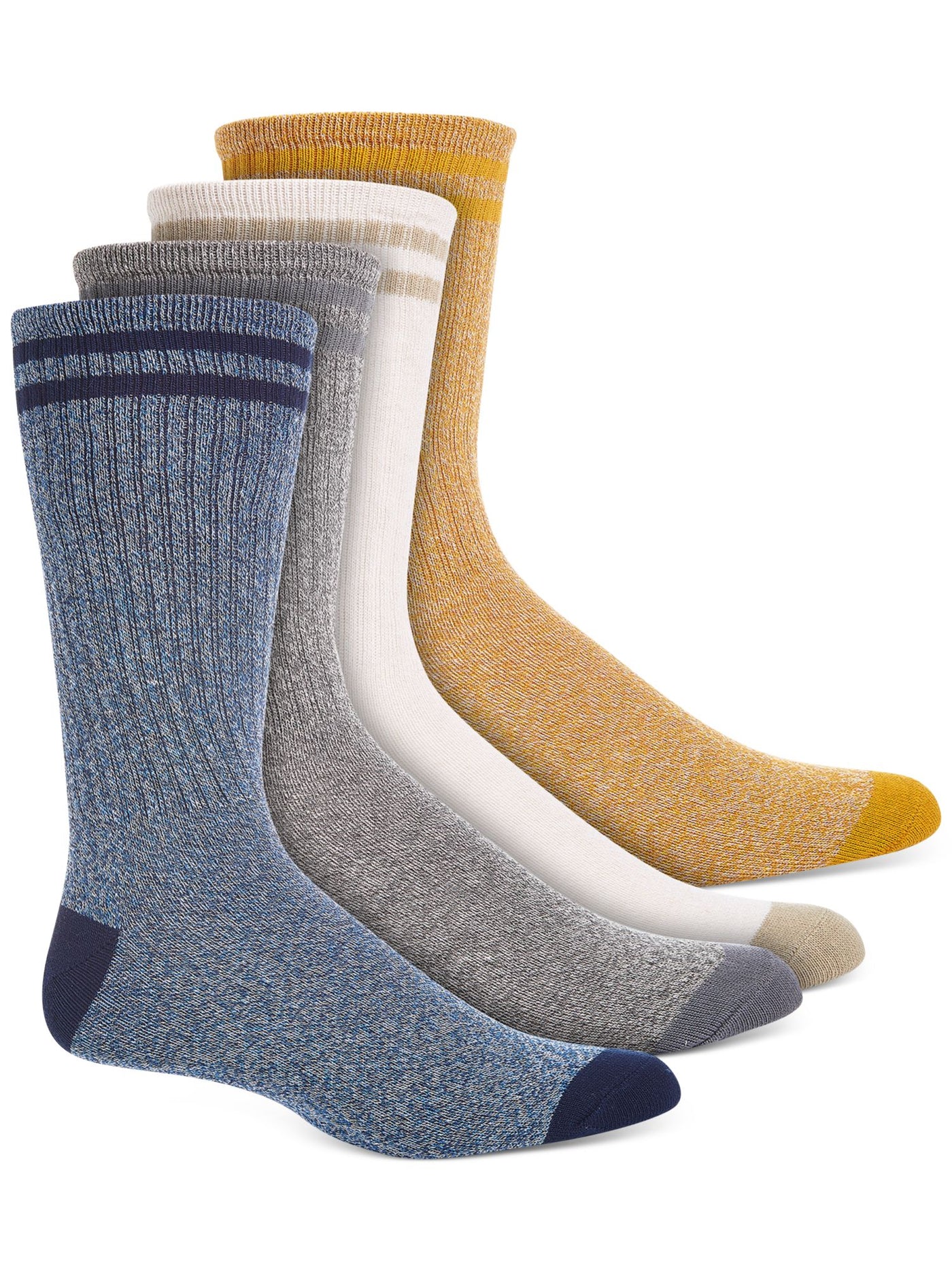 SUN STONE Mens 4 Pack Yellow Double Stripe Stretch Ribbed Casual Crew Socks 7-12