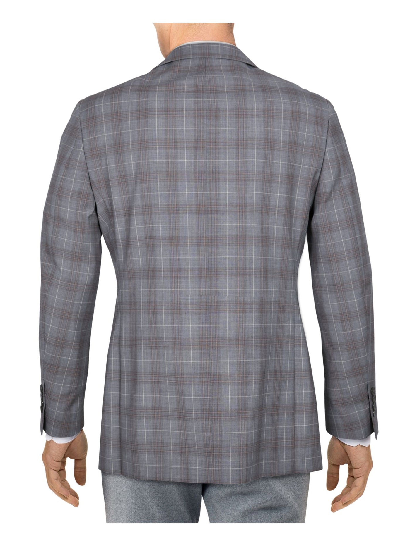 TALLIA ORANGE Mens Gray Single Breasted, Plaid Slim Fit Stretch Suit Blazer 44S