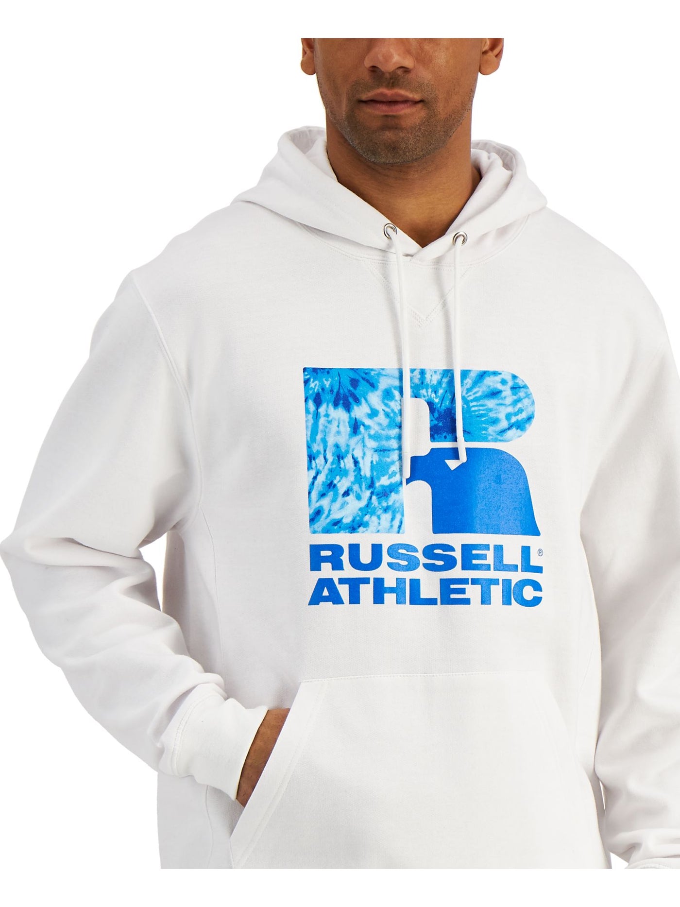 RUSSELL ATHLETIC Mens Santiago White Graphic Draw String Hoodie S
