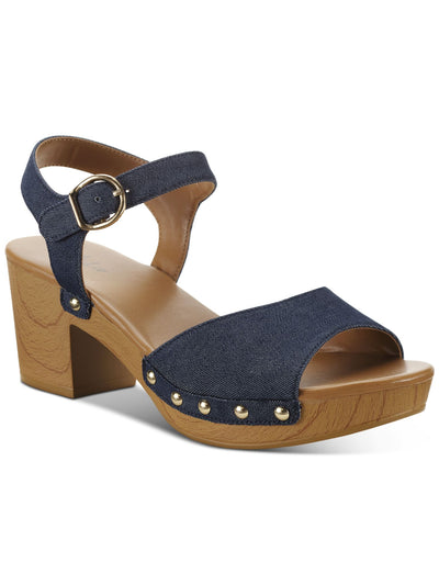 STYLE & COMPANY Womens Navy 1" Platform Adjustable Buckle Studded Strappy Anddreas Round Toe Block Heel Buckle Slingback Sandal 5.5 M