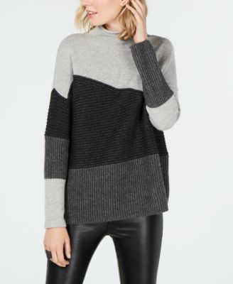 FRENCH CONNECTION Womens Gray Color Block Long Sleeve Sweater L