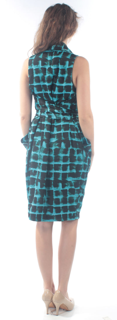 RACHEL ROY Womens Blue Animal Print Sleeveless V Neck Knee Length Sheath Dress