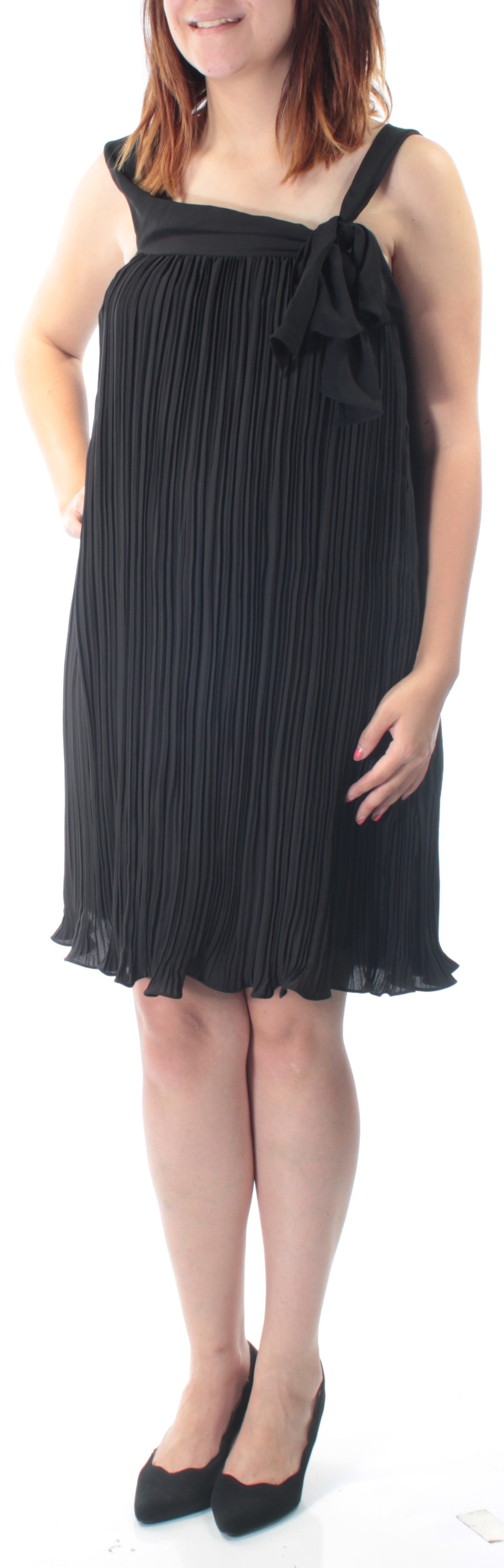 RACHEL ROY Womens Black Tie Sleeveless Asymmetrical Neckline Knee Length Shift Dress