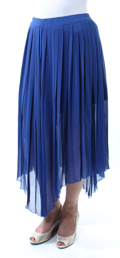 KENSIE Womens Blue Pleated Maxi Hi-Lo Skirt