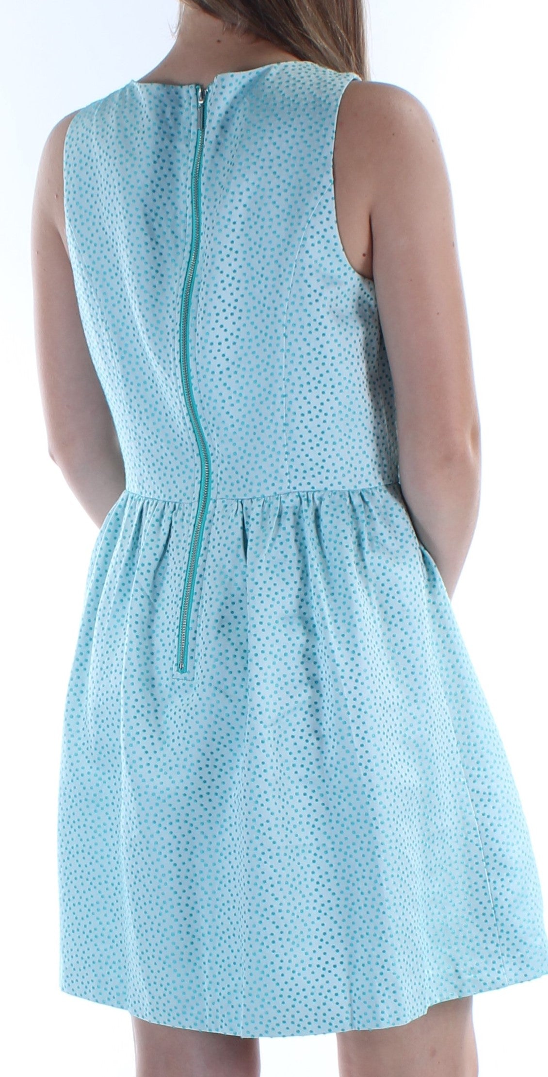 KENSIE Womens Light Blue Cut Out  Embroidered Polka Dot Sleeveless Jewel Neck Above The Knee Dress