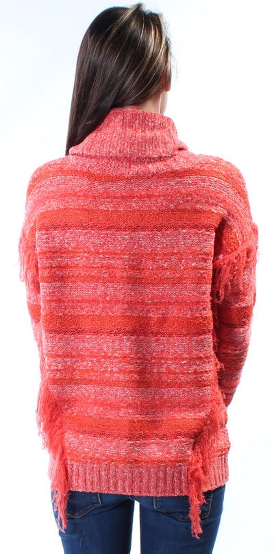 KENSIE Womens Orange Fringed Long Sleeve Cowl Neck Sweater