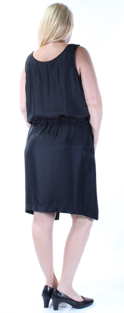 DKNY PURE Womens Black Tie Sleeveless Scoop Neck Below The Knee Blouson Dress