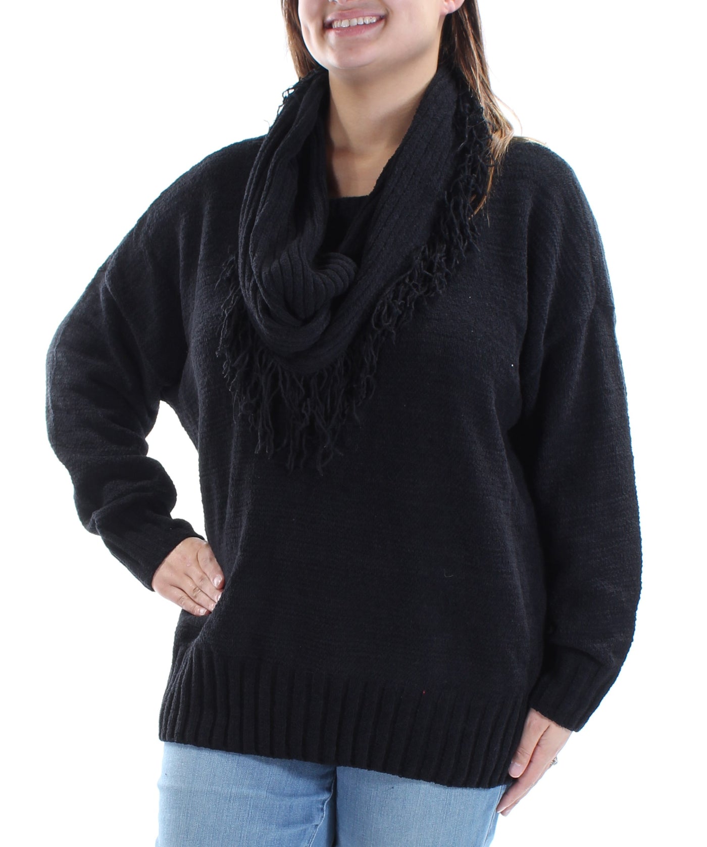 CHARTER CLUB Womens Black W/ Scarf Long Sleeve Jewel Neck Sweater Plus Size: XL