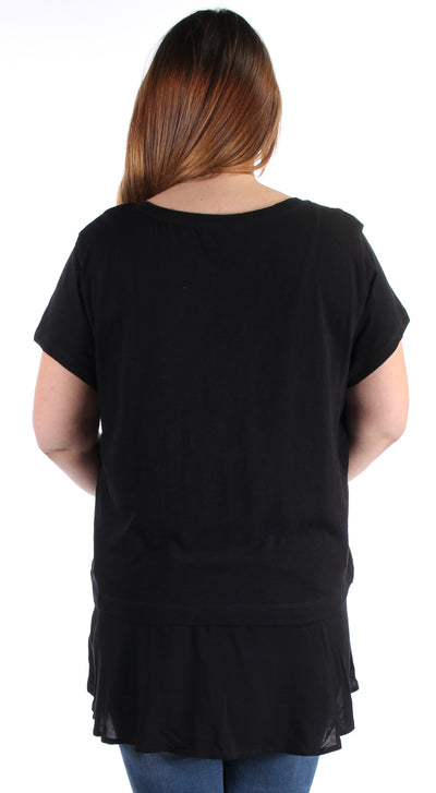 INC Womens Black Cap Sleeve Jewel Neck T-Shirt