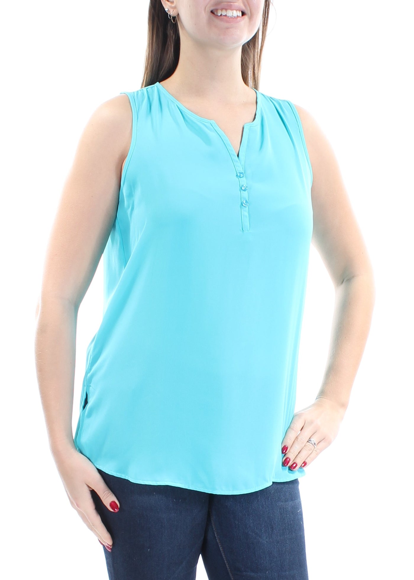 HIPPIE ROSE Womens Sleeveless V Neck Wear To Work Hi-Lo Top