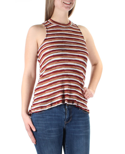 ALMOST FAMOUS Womens Burgundy Striped Sleeveless Crew Neck Top