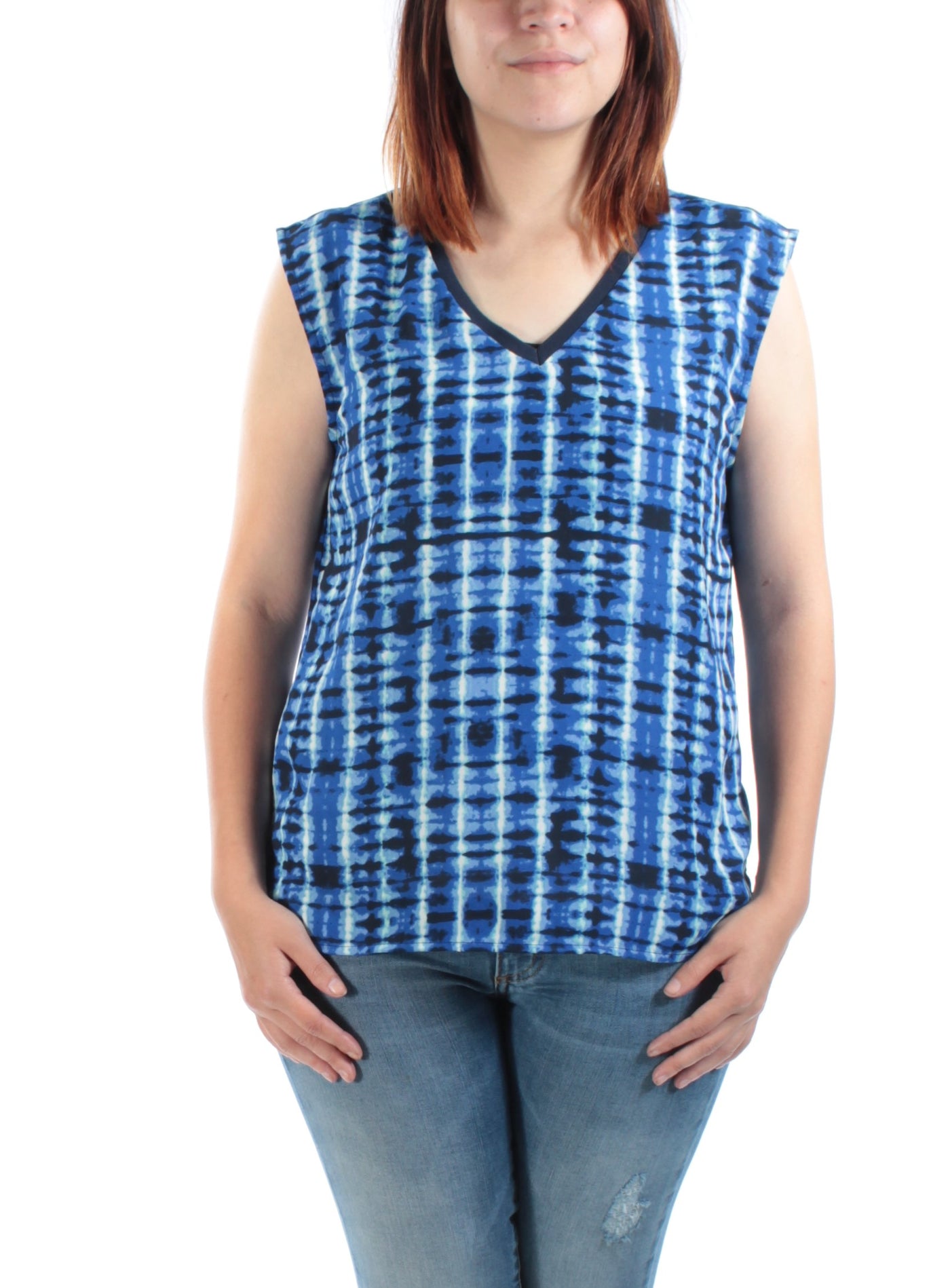 BAR III Womens Striped Sleeveless V Neck T-Shirt