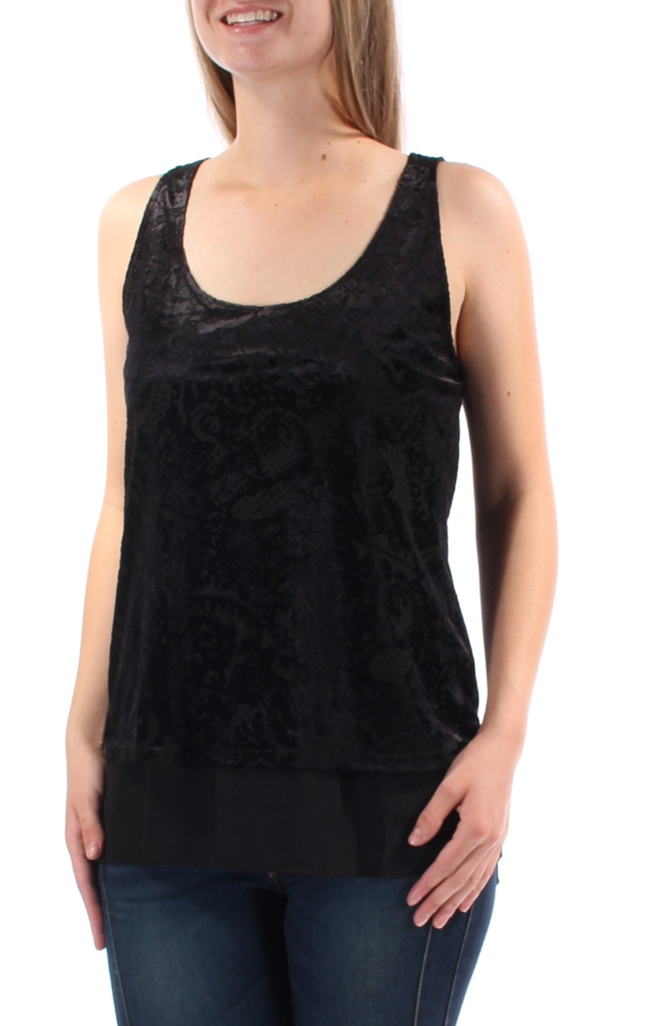 INC Womens Textured Printed Sleeveless Scoop Neck Top