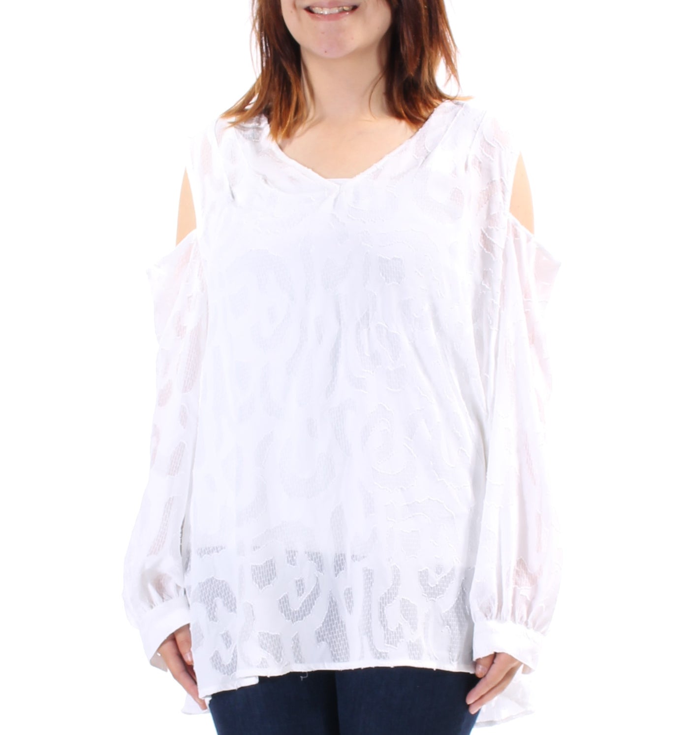 ALFANI Womens White Cuffed V Neck Top