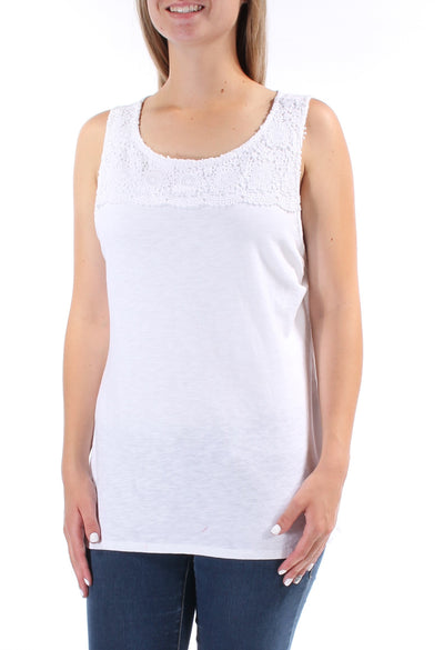 CHARTER CLUB Womens White Lace Embellished Sleeveless Jewel Neck Top