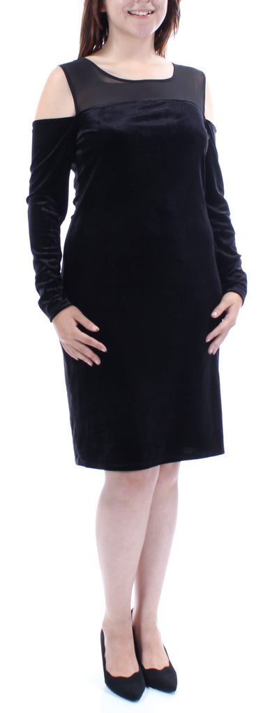 VINCE CAMUTO Womens Black Long Sleeve Illusion Neckline Above The Knee Sheath Dress