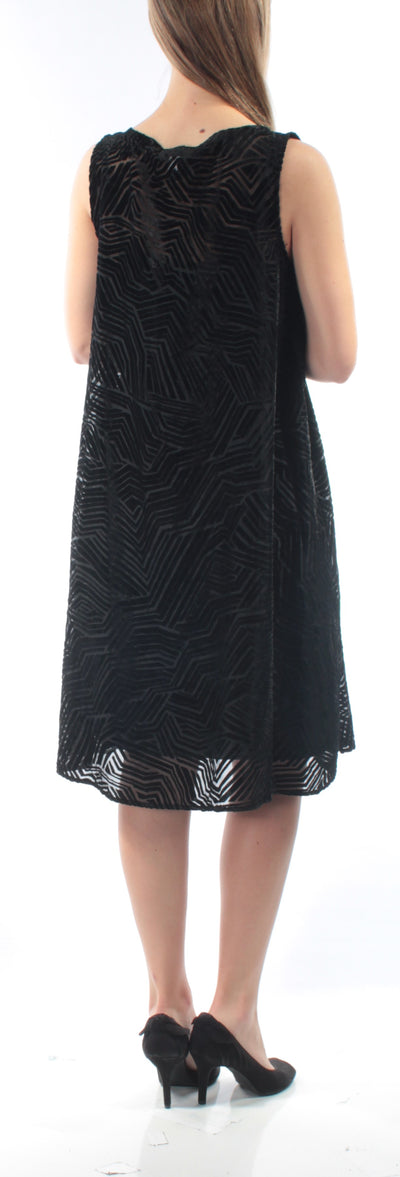 ALFANI Womens Black Velvet Printed Sleeveless Jewel Neck Below The Knee Shift Dress