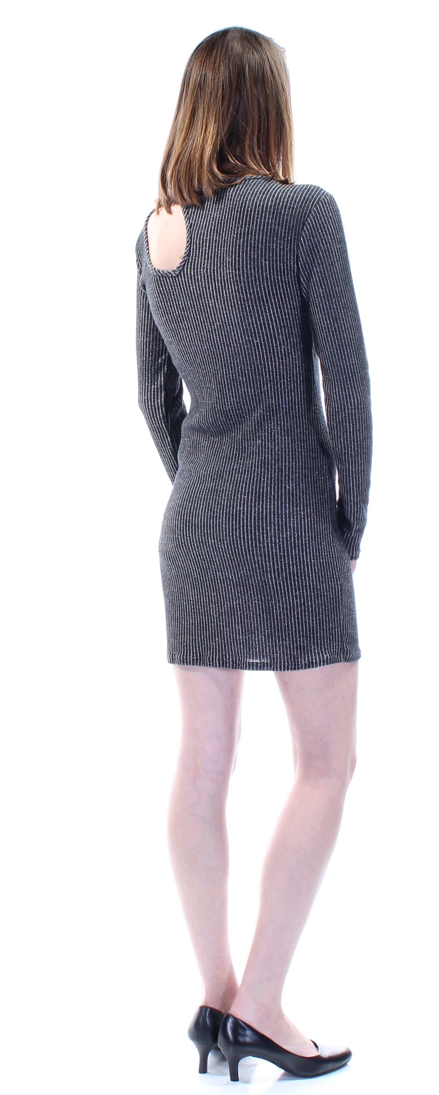 CHELSEA SKY Womens Black Cut Out Long Sleeve Jewel Neck Mini Sheath Dress