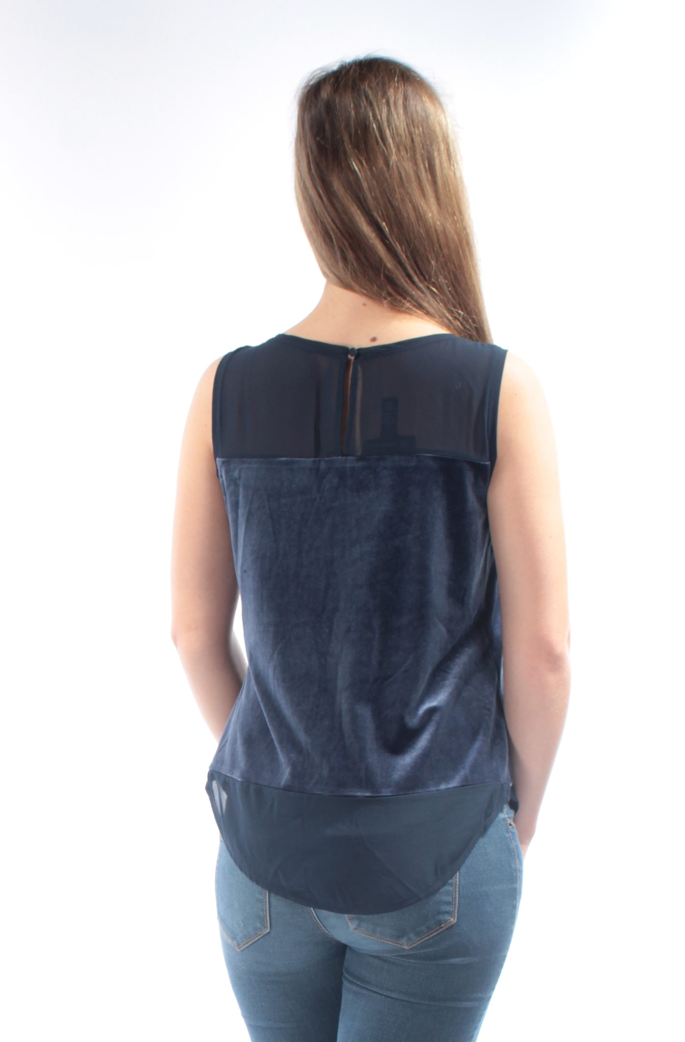 INC Womens Blue Velvet Sleeveless Jewel Neck Top