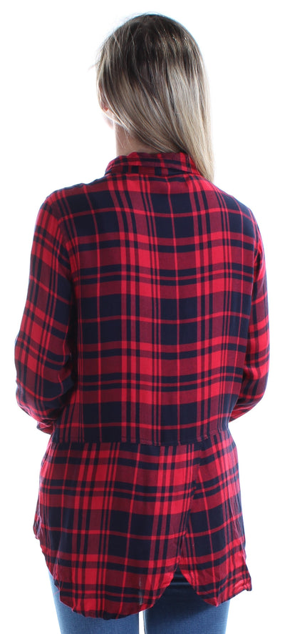 LUCKY BRAND Womens Red Plaid Cuffed Collared Button Up Top
