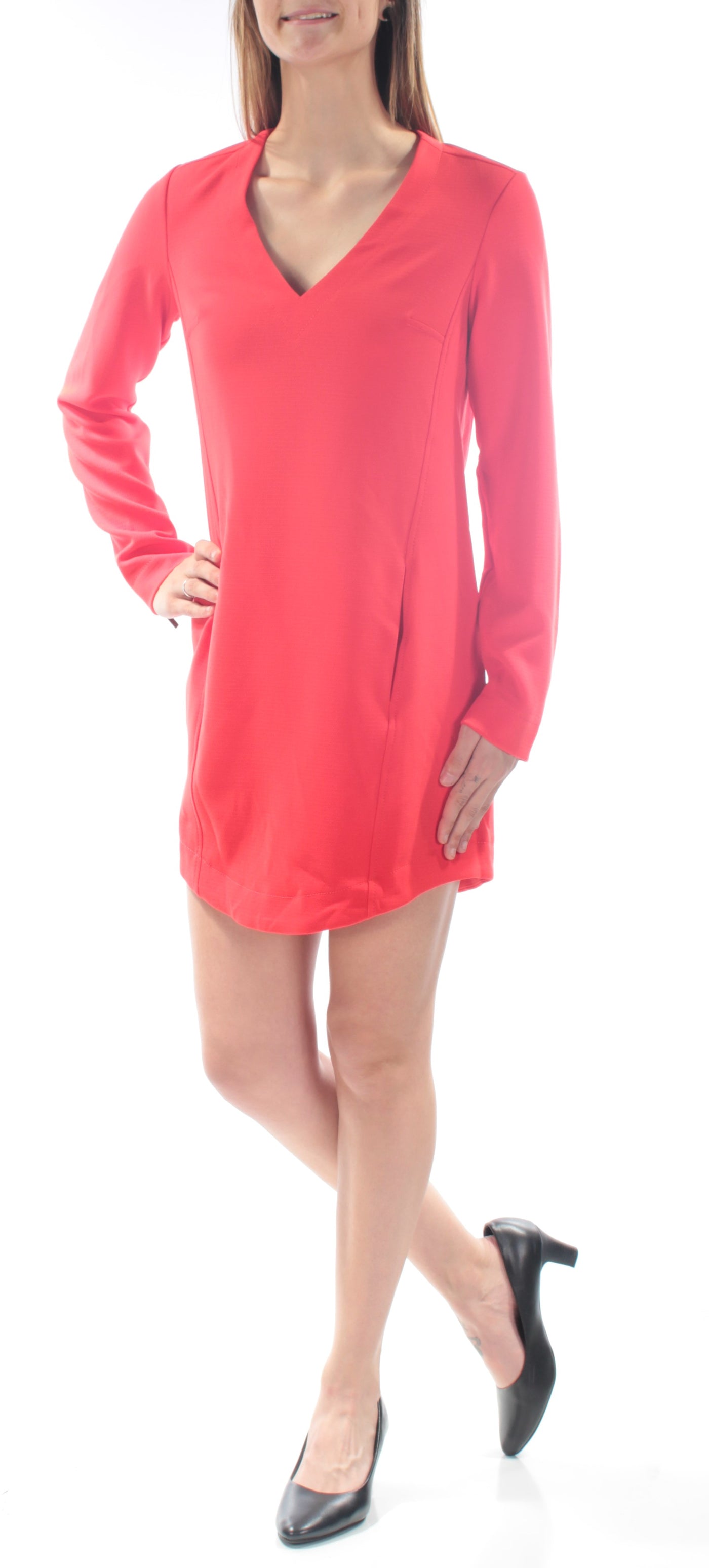 RACHEL ROY Womens Red Long Sleeve V Neck Mini Party Shift Dress