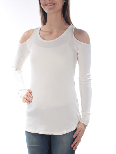 CHELSEA SKY Womens Ivory Cut Out Long Sleeve Jewel Neck Top