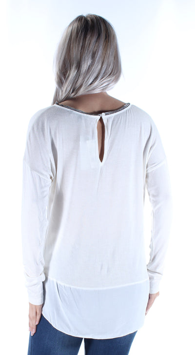 SANCTUARY Womens Ivory Long Sleeve Crew Neck Top