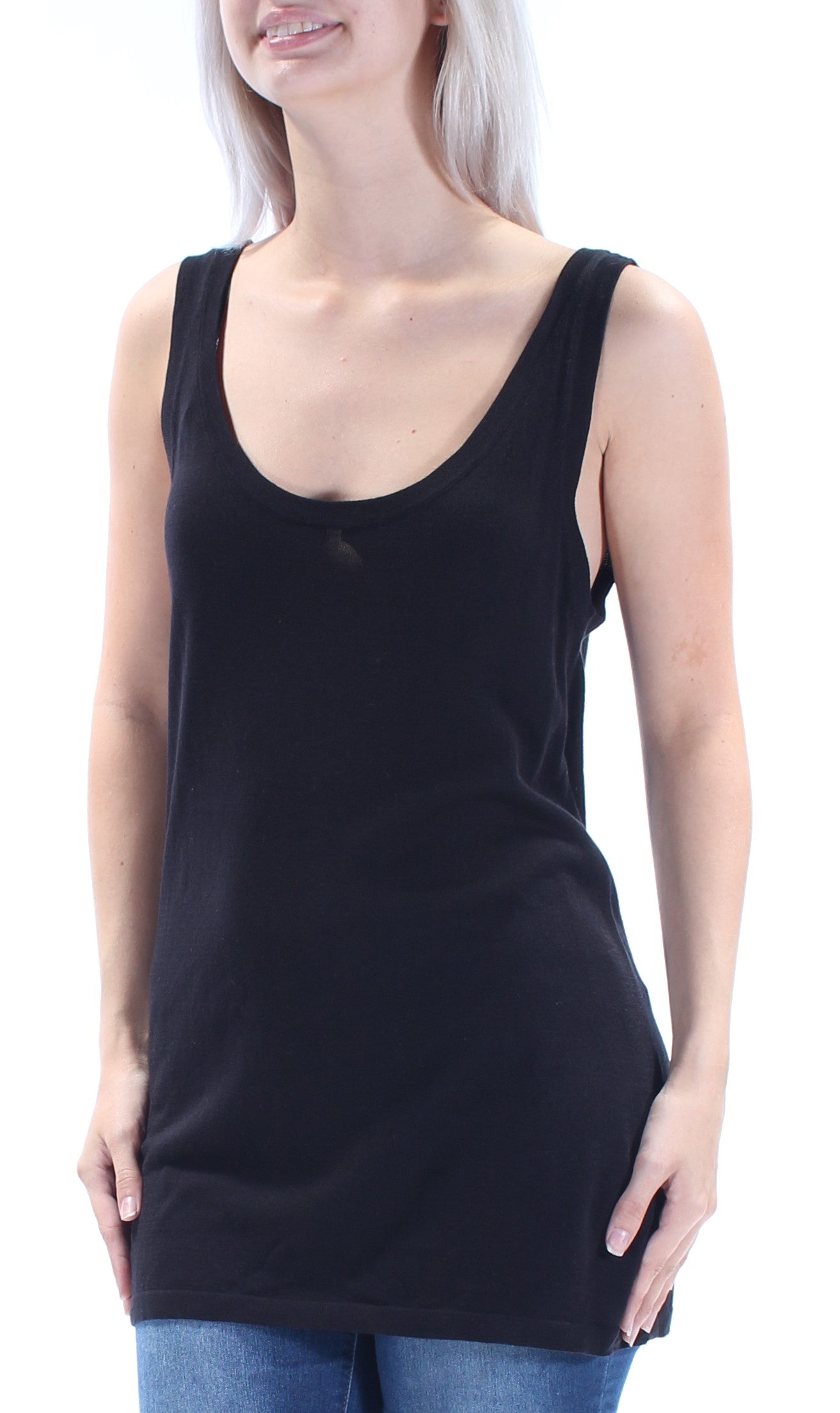 ANNE KLEIN Womens Black Low Back Sleeveless Scoop Neck Top