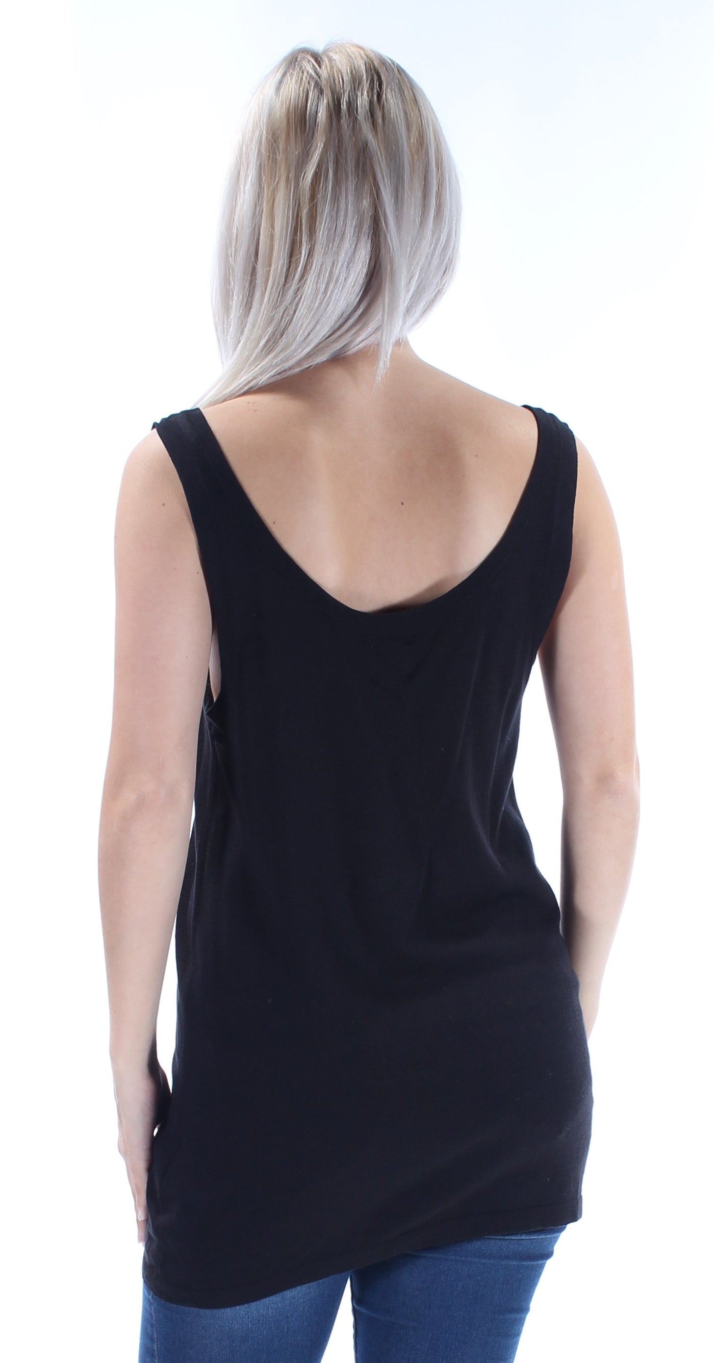 ANNE KLEIN Womens Black Low Back Sleeveless Scoop Neck Top