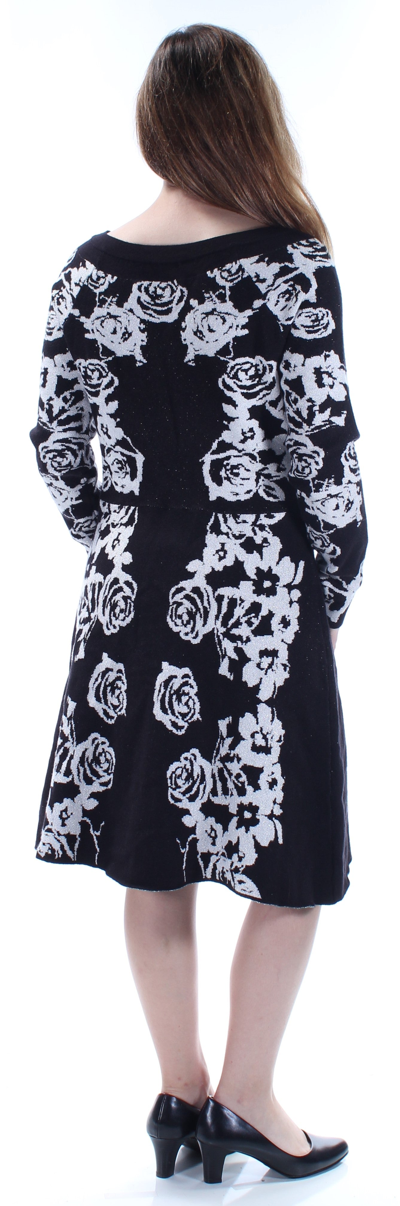 INC Womens Black Floral Long Sleeve Jewel Neck Above The Knee A-Line Dress