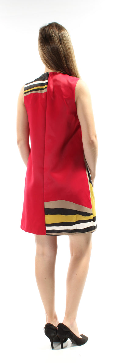 RACHEL ROY Womens Red Zippered Sleeveless Jewel Neck Above The Knee Shift Dress