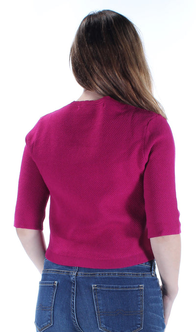 RACHEL RACHEL ROY Womens Pink Textured Short Sleeve V Neck Crop Top