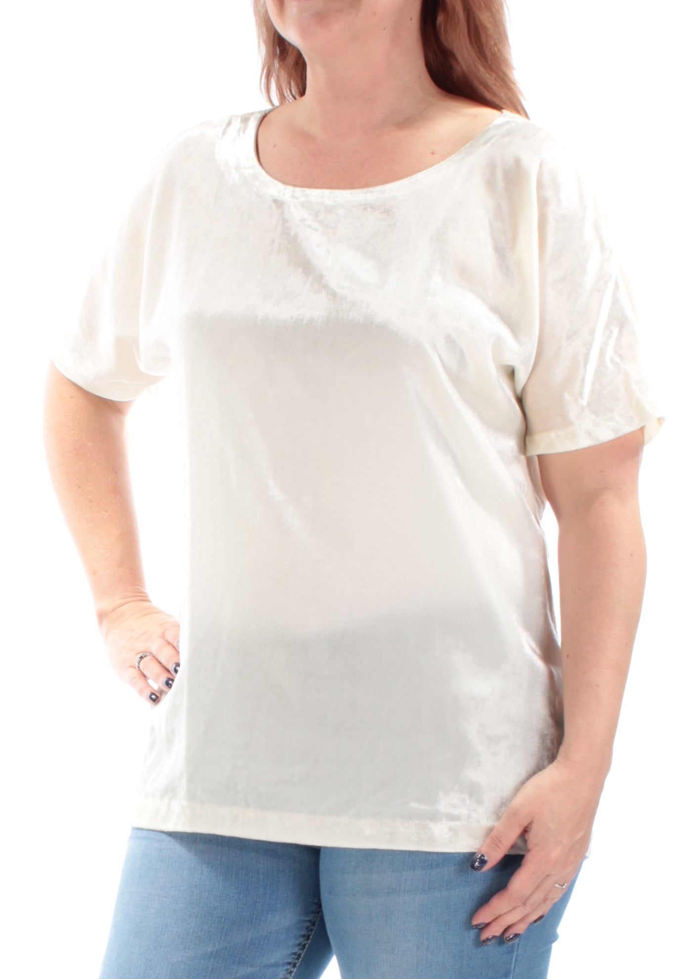 LUCKY BRAND Womens Velvet Short Sleeve Jewel Neck Top
