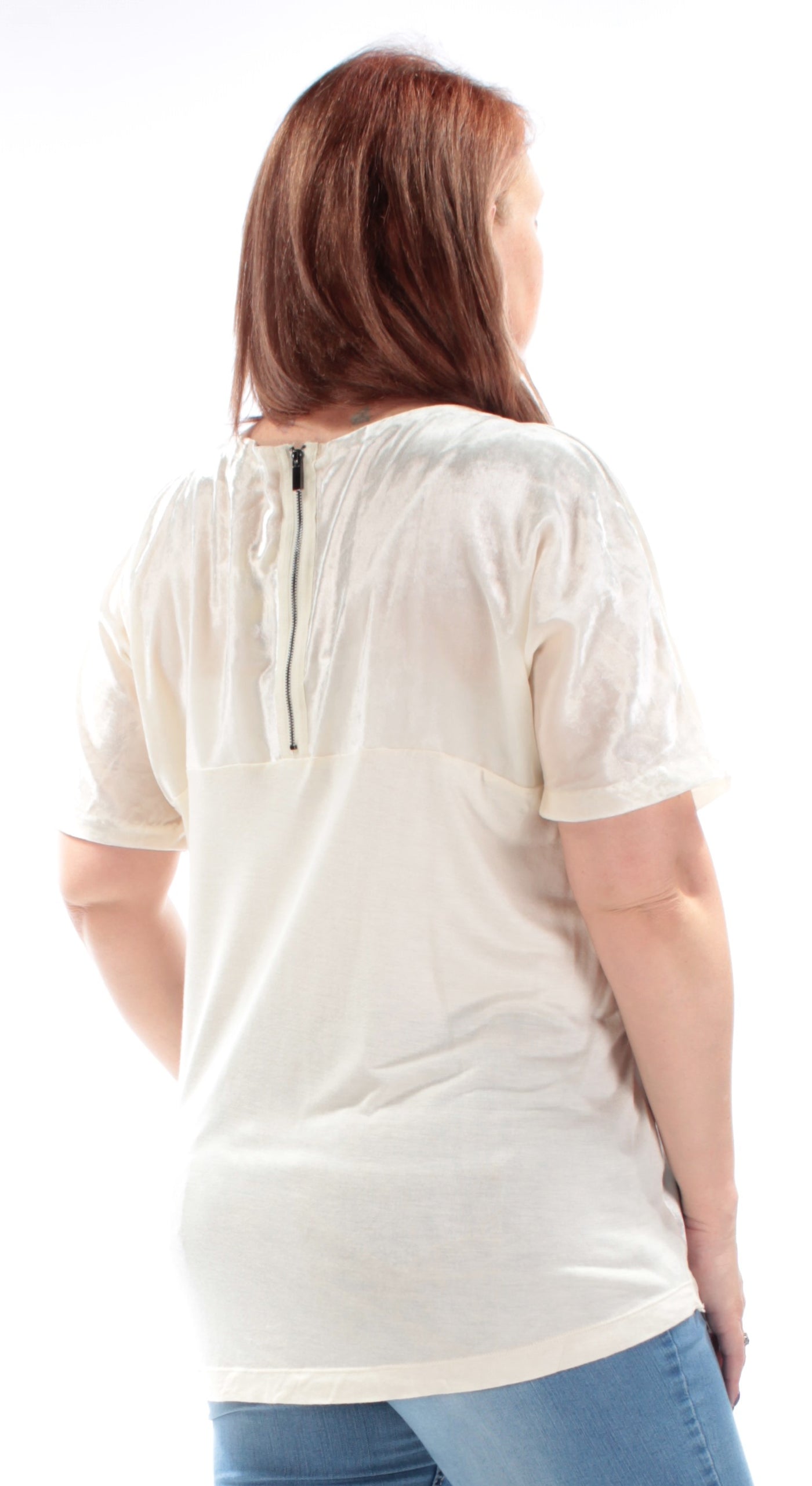 LUCKY BRAND Womens Velvet Short Sleeve Jewel Neck Top