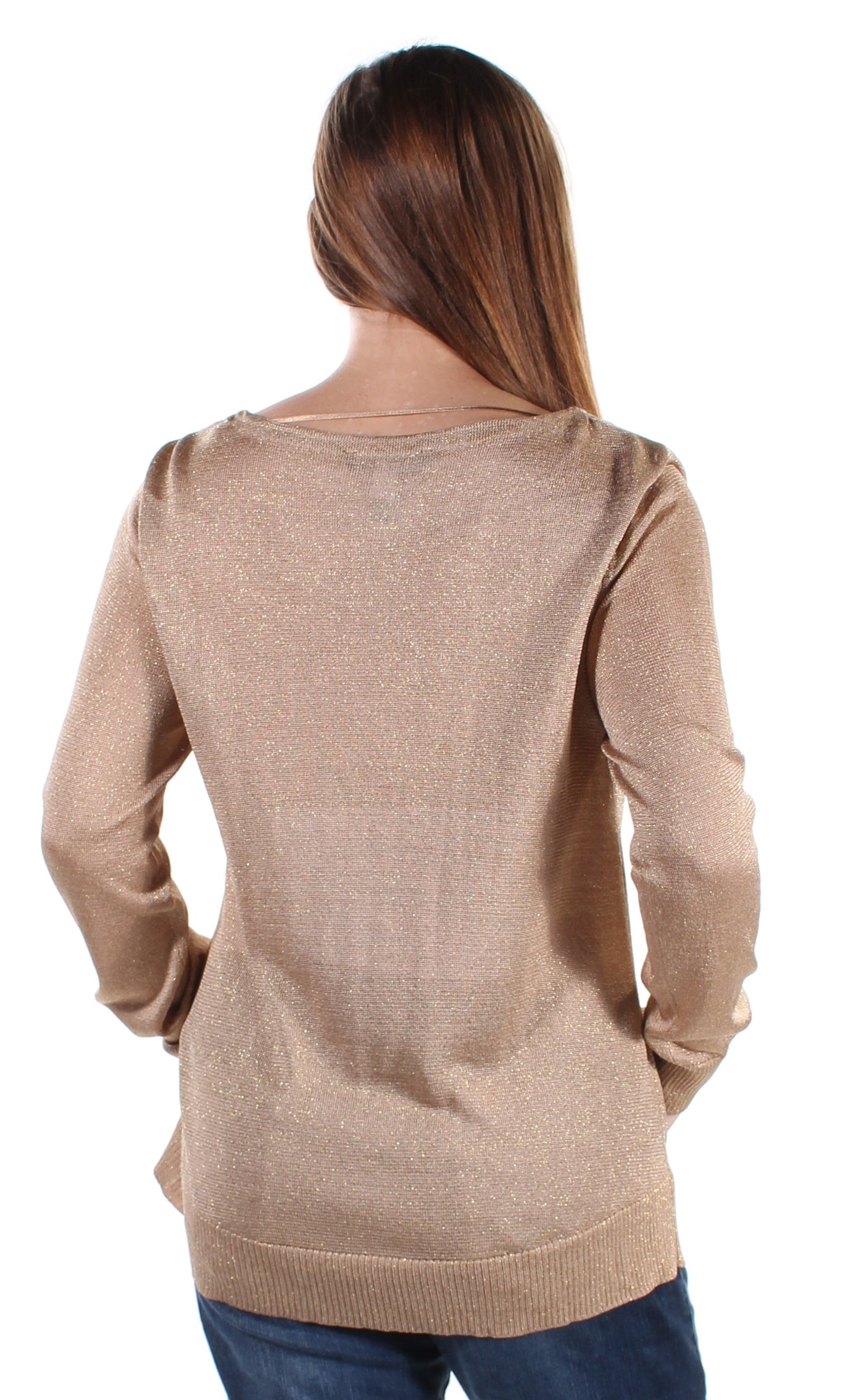 INC Womens Gold Long Sleeve Scoop Neck Faux Wrap Top