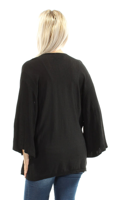 MAX STUDIO Womens Black Bell Sleeve Open Cardigan Top