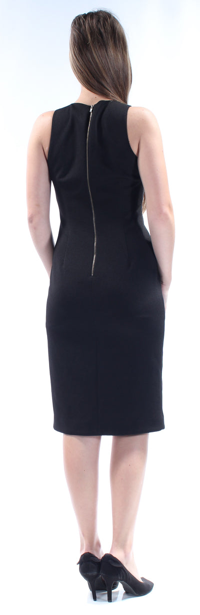 CATHERINE MALANDRINO Womens Black Slitted Sleeveless V Neck Below The Knee Cocktail Sheath Dress