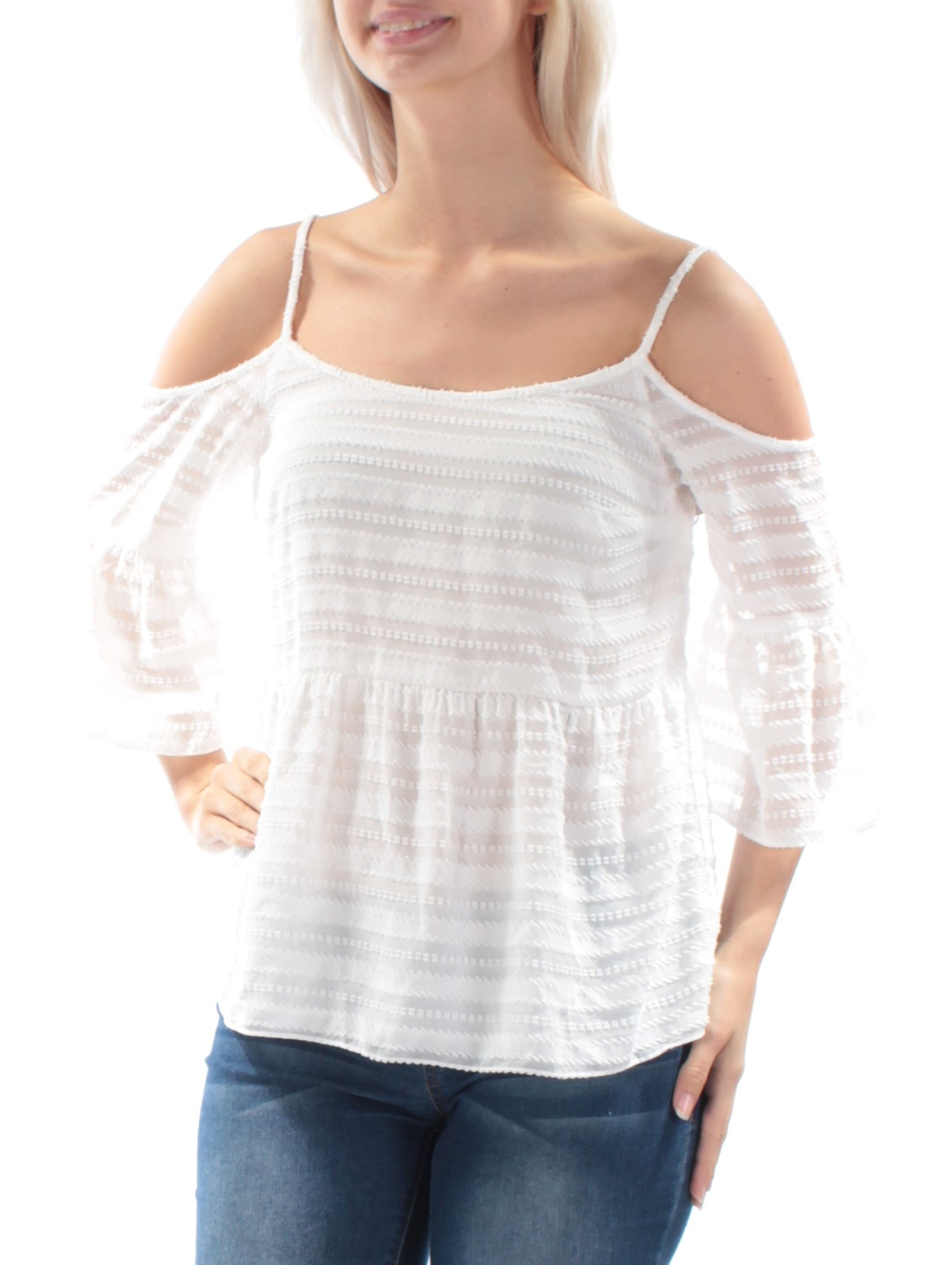 1. STATE Womens White Bell Sleeve Scoop Neck Top