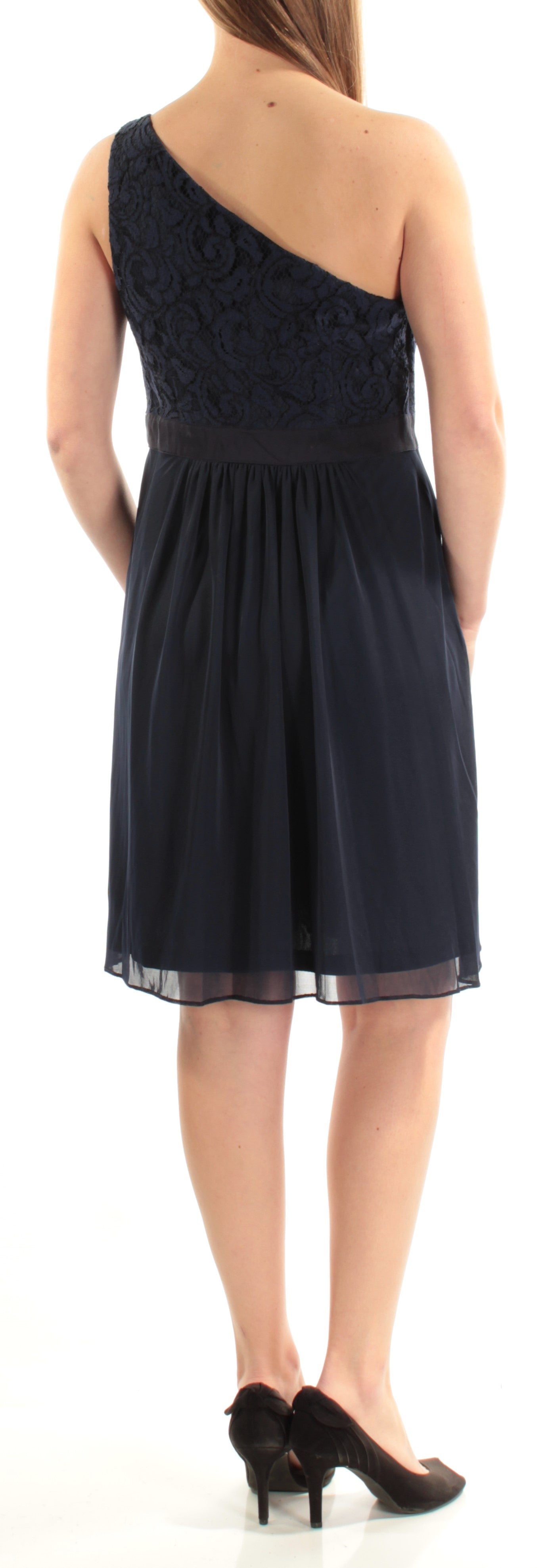 ADRIANNA PAPELL Womens Beaded Sleeveless Asymmetrical Neckline Above The Knee Formal Fit + Flare Dress