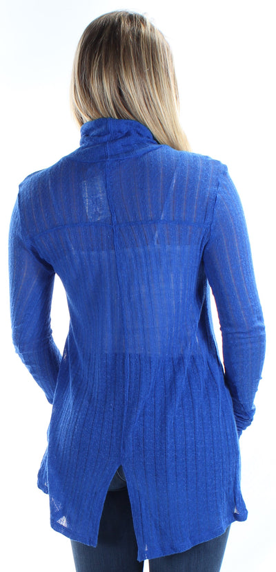 LUCKY BRAND Womens Blue Sheer Long Sleeve Turtle Neck Top