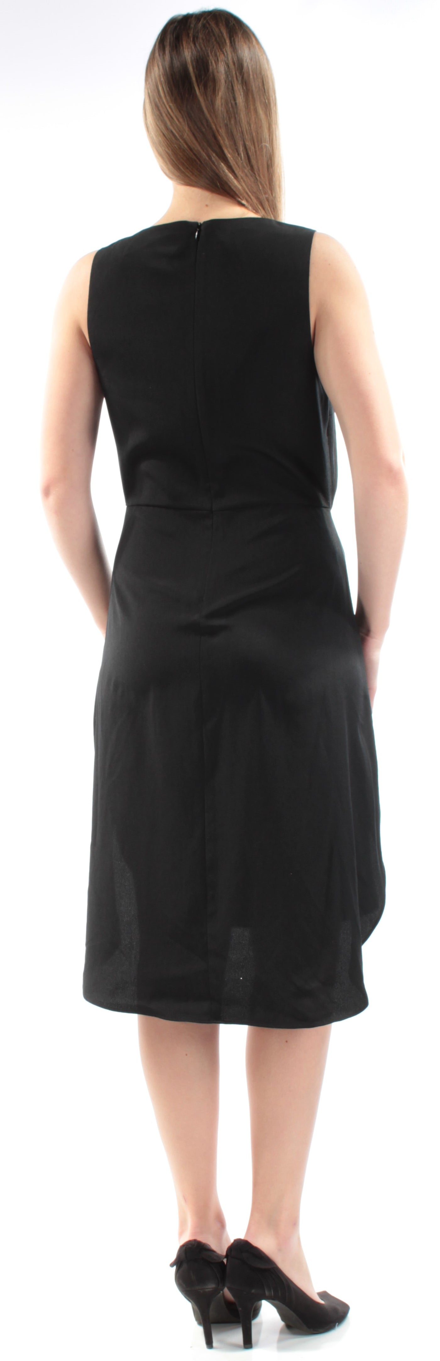 BAR III Womens Black Tie Sleeveless V Neck Below The Knee Hi-Lo Dress