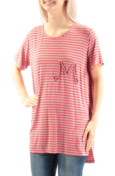 MAX STUDIO Womens Striped Short Sleeve Jewel Neck Top