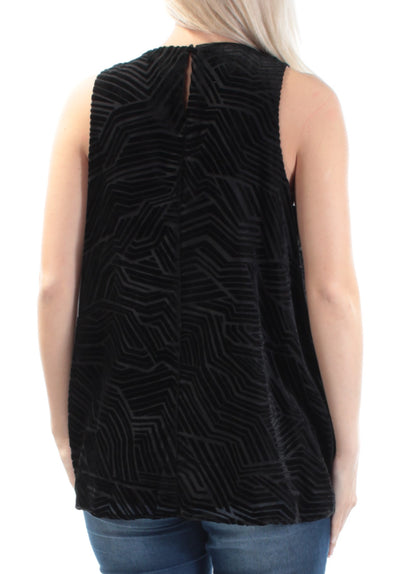 ALFANI Womens Black Velvet Geometric Sleeveless Jewel Neck Vest Top
