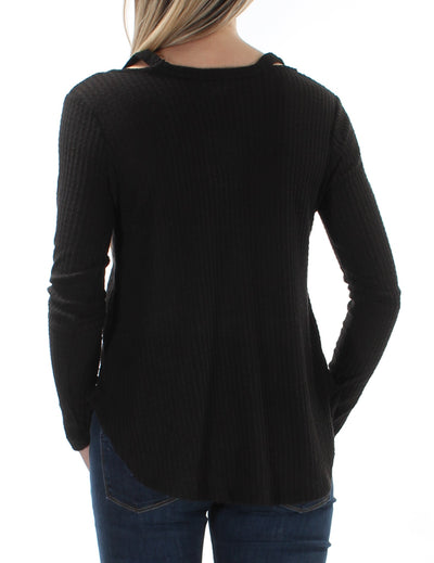 BELLE DU JOUR Womens Black Cut Out Sheer Long Sleeve Off Shoulder Top