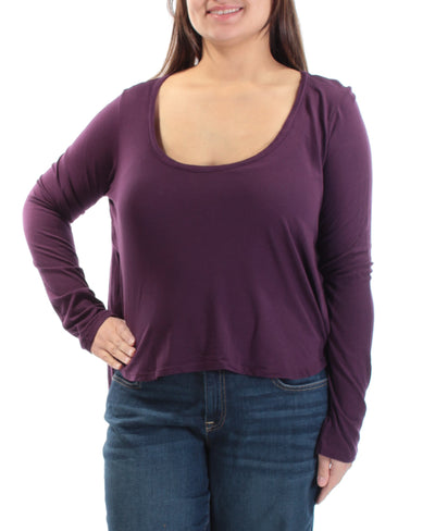 CHELSEA SKY Womens Purple Long Sleeve Jewel Neck Hi-Lo Top