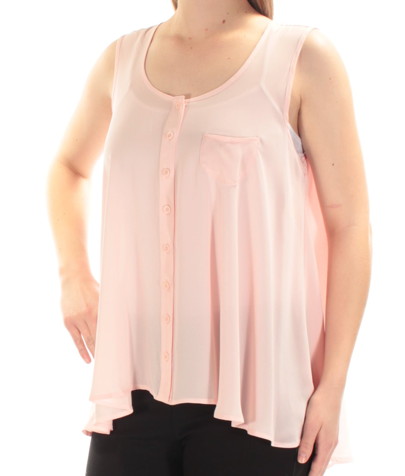 STYLE & COMPANY Womens Pink Pocketed Sleeveless Jewel Neck Hi-Lo Top