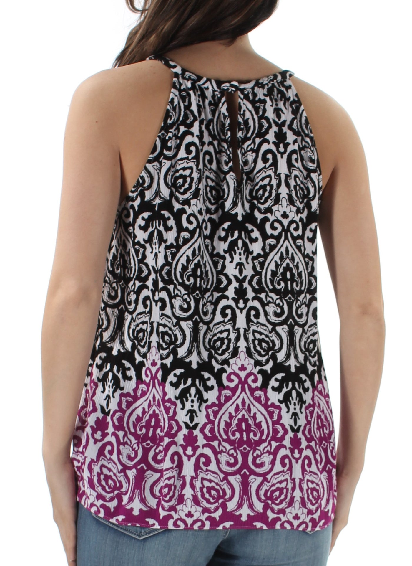 INC Womens Black Ikat Sleeveless Jewel Neck Top